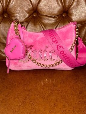 Juicy Couture Hot Pink Suede Shoulder Bag with Logo Strap